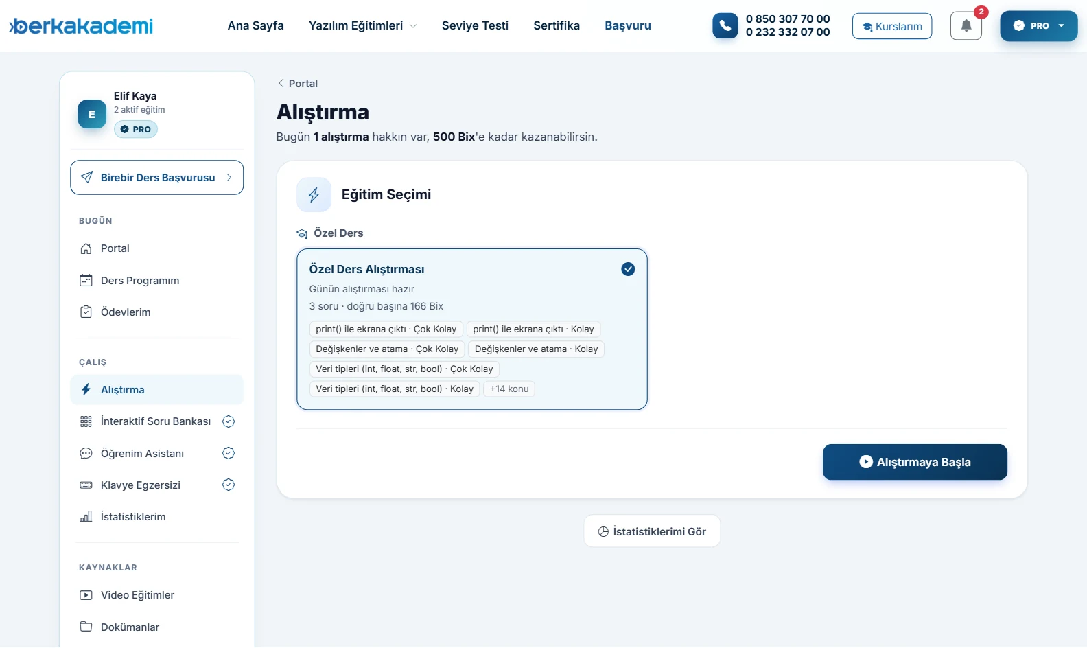 Alıştırma alanı: günün alıştırması ve Bix puan fırsatı